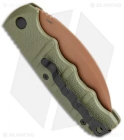 Boker Desert Warrior Kalashnikov Hawkbill Automatic Knife OD Green (Copper) -Spyderco Sales Store Boker Desert Warrior Kalashnikov Hawkbill Auto OD Green Copper 01KALS69NSOI BHQ 103273 jr side