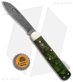 Boker Hunting Knife Mono Lockback Knife Green Curly Birch (3.25" Damascus) -Spyderco Sales Store Boker Hunting Knife Mono LB Green Curly Birch Damascus 118030DAM BHQ 121068 jr bottlecap