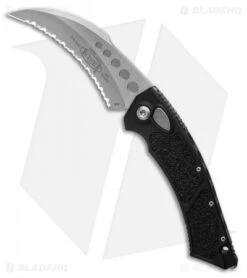 Microtech Hawk Automatic Knife (4" Full Serrations Stonewash) 166-12