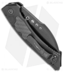 Microtech Signature Series Hawk Auto Knife Black Al. CF Inlay (4" Black DLC) -Spyderco Sales Store Microtech Hawk Automatic Knife Black DLC CF Inlay 4 Black BHQ 118832 LS Side