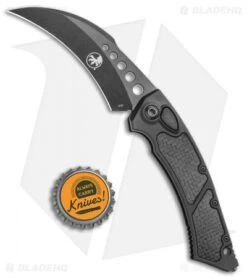 Microtech Signature Series Hawk Auto Knife Black Al. CF Inlay (4" Black DLC) -Spyderco Sales Store Microtech Hawk Automatic Knife Black DLC CF Inlay 4 Black BHQ 118832 jr bottlecap