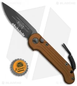 Microtech LUDT Automatic Knife Tan (3.4" Black Serr) 135-2TA -Spyderco Sales Store Microtech LUDT Auto Tan Black Serr 135 2TA BHQ 8567 jr bottlecap