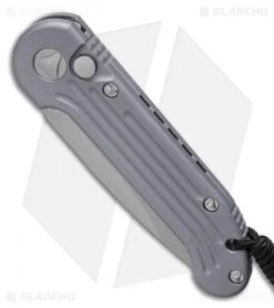 Microtech LUDT Automatic Knife Gray Aluminum (3.4" Stonewash) 135-10GY -Spyderco Sales Store Microtech LUDT Automatic Knife Gray 3.4 Apocalyptic135 10APGY BHQ 48921 LS Spine