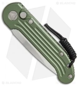 Microtech LUDT Automatic Knife OD Green (3.4" Satin Serr) 135-5OD -Spyderco Sales Store Microtech LUDT OD green satin serr 135 5OD BHQ 51951 er spine