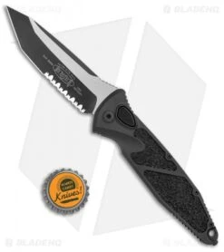 Microtech Socom Elite Automatic Knife Black Aluminum (4" Two-Tone Serr) 161A-2T -Spyderco Sales Store Microtech Socom Elite Auto Black Tanto Serr BHQ 135437 jr bottlecap