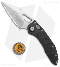 Microtech Stitch Automatic Knife Black (3.75" Stonewash Full Serr) 169-12 -Spyderco Sales Store Microtech Stitch Auto Black SW Full Serr 169 12 BHQ 138076 jr bottlecap