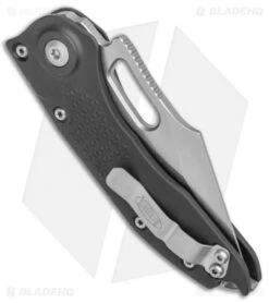 Microtech Stitch Automatic Knife Black (3.75" Stonewash Full Serr) 169-12 -Spyderco Sales Store Microtech Stitch Auto Black SW Full Serr 169 12 BHQ 138076 jr side