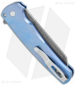 Pro-Tech Malibu Custom Reverse Tanto Plunge Lock Flipper 3D Blue Ti (3.3" Dama) -Spyderco Sales Store Pro Tech Malibu Custom Reverse Tanto Plunge Lock Flipper 3D Blue Ti Damascus 5242 BLUE BHQ 122299 jr side