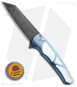 Pro-Tech Malibu Custom Reverse Tanto Plunge Lock Flipper Blue Ti (3.3" Damascus) -Spyderco Sales Store Pro Tech Malibu Custom Reverse Tanto Plunge Lock Flipper Blue Ti 3.3in Chad Dam BHQ 114819 LS Bottlecap