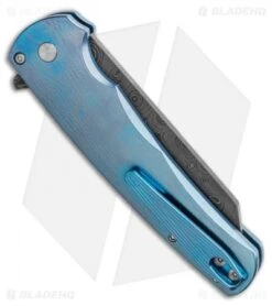 Pro-Tech Malibu Custom Reverse Tanto Plunge Lock Flipper Blue Ti (3.3" Damascus) -Spyderco Sales Store Pro Tech Malibu Custom Reverse Tanto Plunge Lock Flipper Blue Ti 3.3in Chad Dam BHQ 114819 LS Side