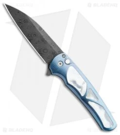 Pro-Tech Malibu Custom Wharncliffe Plunge Lock Flipper Blue Ti (3.3" Damascus)