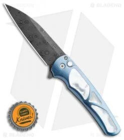 Pro-Tech Malibu Custom Wharncliffe Plunge Lock Flipper Blue Ti (3.3" Damascus) -Spyderco Sales Store Pro Tech Malibu Custom Wharncliffe Plunge Lock Flipper Blue Ti 3.3in Chad Dam BHQ 115115 LS Bottlecap