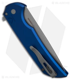 Pro-Tech Mordax Plunge Lock Flipper Knife Blue (3.5" SW MagnaCut) MX101-BLUE -Spyderco Sales Store Pro Tech Mordax Plunge LFK Blue 3in SW Magna Cut BHQ 180554 td side