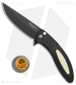 Pro-Tech Cambria Flipper Knife Tuxedo Black W/ Ivory Micarta (3.5" Black) CF52 -Spyderco Sales Store Protech Cambria flipper tuxedo black ivory micarta black CF52 BHQ 74268 er bottlecap