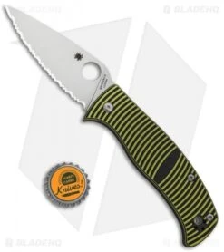 Spyderco Caribbean Compression Lock Knife Black/Yellow G-10 (Full Serr) C217GS -Spyderco Sales Store Spyderco Caribbean Compression Lock Black Yellow G 10 Satin Serr C217GS BHQ 67354 jr bottlecap