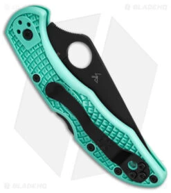 Spyderco S30V Delica 4 Lightweight Lockback Knife Tantalizing Teal (2.88" BLK) -Spyderco Sales Store Spyderco Delica 4 Lightweight Knife Tantalizing Teal FRN 2in Black BHQ 146408 td side