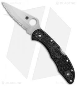 Spyderco Delica 4 Knife Black FRN Folder (2.88" Satin Full Serr) C11SBK