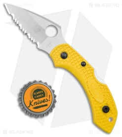 Spyderco Dragonfly 2 Salt Lockback Knife Yellow FRN (2.25" H2 Satin Serr) -Spyderco Sales Store Spyderco Dragonfly 2 Salt Yellow FRN Satin Serr BHQ 9302 jr bottlecap