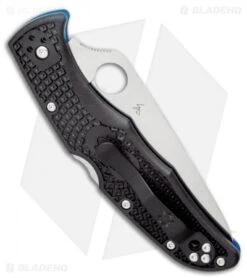 Spyderco Endura 4 Thin Blue Line Knife Black FRN (3.75" Serr Satin) C10FPSBKBL -Spyderco Sales Store Spyderco Endura 4 Thin Blue Line Knife Black FRN 3.75 Serr Satin C10FPSBKBL BHQ 125862 LS Side