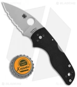 Spyderco Lil' Native Lockback Knife Black G-10 (2.5" Satin Full Serr) C230MBGS -Spyderco Sales Store Spyderco Lil Native Black G10 satin full serr BHQ 78707 er bottlecap