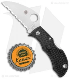 Spyderco ManBug Wharncliffe Lockback Knife Black FRN (1.9" Serr Satin) MBKWS -Spyderco Sales Store Spyderco ManBug Wharncliffe Lightweight Black FRN Satin Serr MBKWS BHQ 125868 jr bottlecap