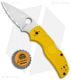 Spyderco Native 5 Salt Lockback Knife Yellow FRN (3" Satin Full Serr) C41SYL5 -Spyderco Sales Store Spyderco Native 5 Salt LB Yellow FRN Serr C41SYL5 BHQ 92692 jr bottlecap