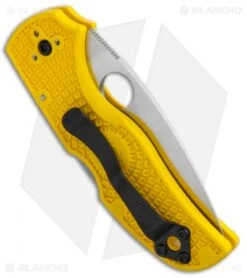 Spyderco Native 5 Salt Lockback Knife Yellow FRN (3" Satin Full Serr) C41SYL5 -Spyderco Sales Store Spyderco Native 5 Salt LB Yellow FRN Serr C41SYL5 BHQ 92692 jr side