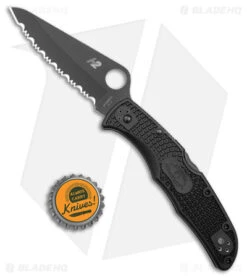 Spyderco Pacific Salt 2 Lockback Knife Black FRN (3.4" Black Serr) C91SBBK2 -Spyderco Sales Store Spyderco Pacific Salt 2 LB Black FRN Black Serr BHQ 106203 jr bottlecap