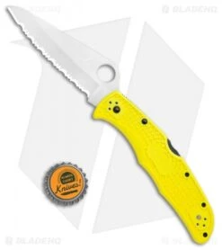 Spyderco Pacific Salt 2 Lockback Knife Yellow FRN (3.4" Satin Serr) C91SYL2 -Spyderco Sales Store Spyderco Pacific Salt 2 LB Yellow FRN Satin Serr C91SYL2 BHQ 112410 jr bottlecap