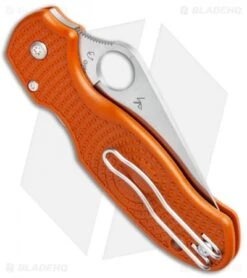 Spyderco Para 3 Lightweight Compression Lock Knife Orange FRN (3" Satin REX 45) -Spyderco Sales Store Spyderco Para 3 Lightweight Compression Lock Orange FRN Satin BHQ 106188 jr side