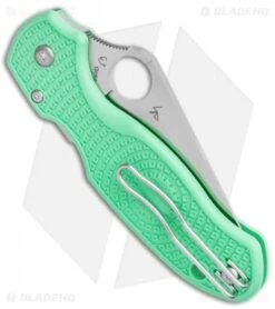 Spyderco M4 Para 3 Lightweight Compression Lock Knife Mint Green FRN (3" Satin) -Spyderco Sales Store Spyderco Para 3 Lightweight Compression Lock Sea Foam FRN Satin C223PGRM4 BHQ 126446 jr side 1