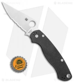 Spyderco Paramilitary 2 Knife Carbon Fiber (3.4" Satin Serr 52100) -Spyderco Sales Store Spyderco Paramilitary 2 CF BHQ 37160 er bottlecap 2