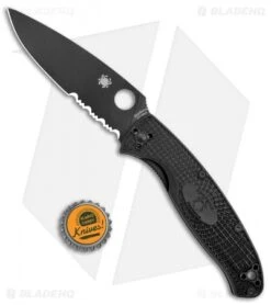 Spyderco Resilience Lightweight Liner Lock Knife Blackout (4.3" Black Serr) -Spyderco Sales Store Spyderco Resilience Lightweight LL Black FRN Black Serr C142PSBBK BHQ 125852 jr bottlecap