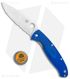 Spyderco Resilience Lightweight Liner Lock Knife Blue FRN (4.3" Serr) C142PSBL -Spyderco Sales Store Spyderco Resilience Lightweight LL Blue FRN Satin Serr C142PSBL BHQ 125855 jr bottlecap