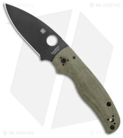 Spyderco Shaman Exclusive Green Canvas Micarta Knife (3.6" DLC M4) C229MPM4BK