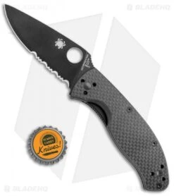 Spyderco Tenacious Folding Knife Carbon Fiber/G-10 (3.3" Black Serr) C122CFBBKPS -Spyderco Sales Store Spyderco Tenacious CF G 10 Black Serr C122CFBBKPS BHQ 76658 jr bottlecap