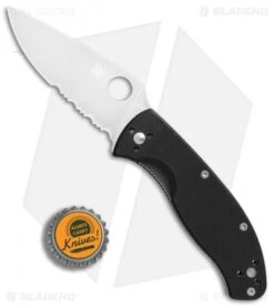 Spyderco Tenacious Folding Knife G-10 (3.375" Satin Serr) C122GPS -Spyderco Sales Store Spyderco Tenacious black G10 satin serr BHQ 2396 jr bottlecap