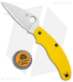 Spyderco UK Pen Knife Salt Slip Joint Yellow FRN (2.9" Satin Serr) C94SYL -Spyderco Sales Store Spyderco UK Penknife Lightweight Yellow FRN Satin Serr C94SYL BHQ 121035 jr bottlecap