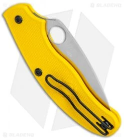 Spyderco UK Pen Knife Salt Slip Joint Yellow FRN (2.9" Satin Serr) C94SYL -Spyderco Sales Store Spyderco UK Penknife Lightweight Yellow FRN Satin Serr C94SYL BHQ 121035 jr side